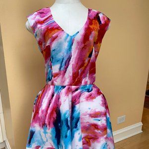 Multi Color Patched Fit & Flare Sleeveless Dress